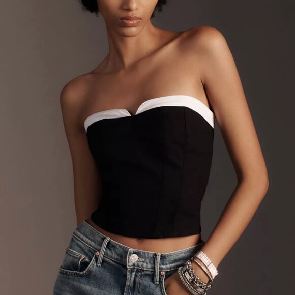 Maeve Strapless Black and White Peekaboo Top Size Small - Picture 1 of 4